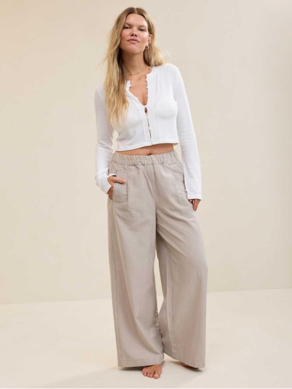 Aerie Beige Wide-Leg Lounge Pants for Women